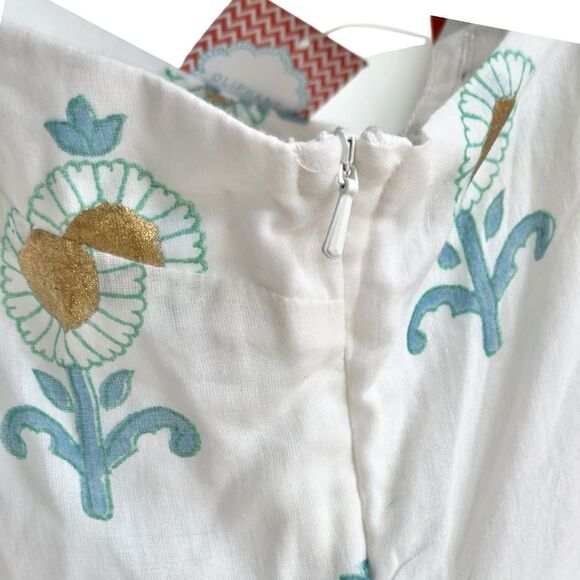 Oliphant Leela White Blue Ruffle Cross Back Sleeveless Midi Dress. NEW. Small. - Picture 8 of 16